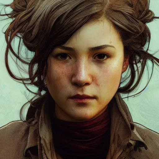Prompt: Sarah from TLOU, highly detailed, digital painting, artstation, concept art, smooth, sharp focus, illustration, ArtStation, art by artgerm and greg rutkowski and alphonse mucha and J. C. Leyendecker and Edmund Blair Leighton and Katsuhiro Otomo and Geof Darrow and Phil hale and Ashley wood and Ilya repin and Charlie Bowater