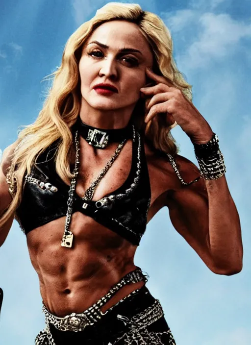 Image similar to the rock as madonna, full body shot, set pieces, intricate set, vogue magazine, canon, highly realistic. high resolution. highly detailed. dramatic. 8 k. 4 k.