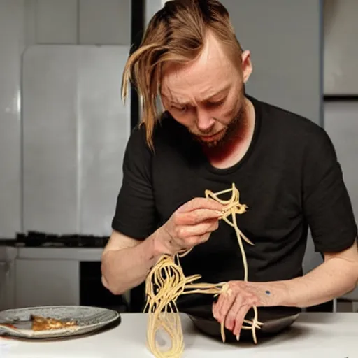 Image similar to thom yorke eating spaghetti