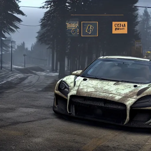 Image similar to forza horizon 5 in silent hill streets