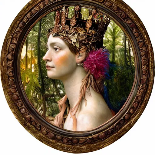 Image similar to portrait of the queen of the forest in full regalia, by Annie Swynnerton and Diego Rivera and Tino Rodriguez and Maxfield Parrish and Nicholas Roerich, elaborately costumed, rich color, dramatic cinematic lighting, extremely detailed