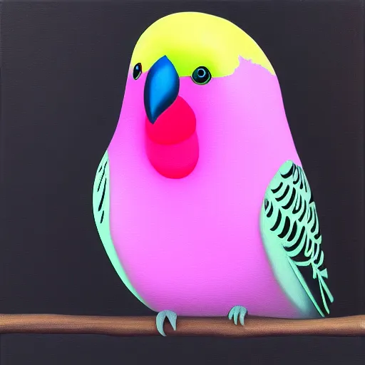 Image similar to an oil painting of a pink budgie with black spots, full hd, ue5, ue4, unreal engine 5, artstation