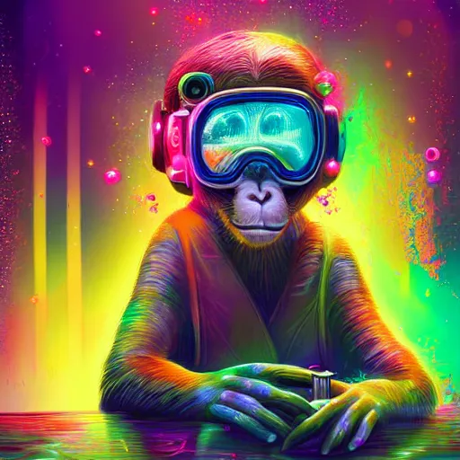 Image similar to cyberpunk excited young monkey underwater, sparkly, colorful, cyberpunk digital painting