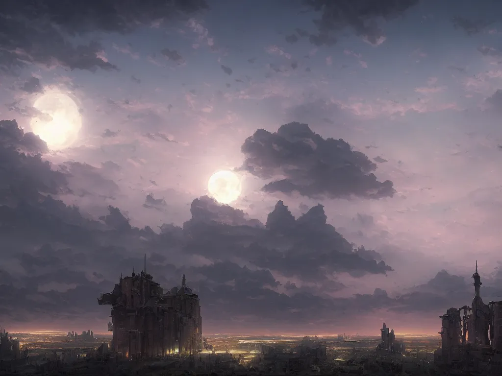 Prompt: detailed matte painting of a sky by greg rutkowski and marc simonetti, bright big moon covering everything