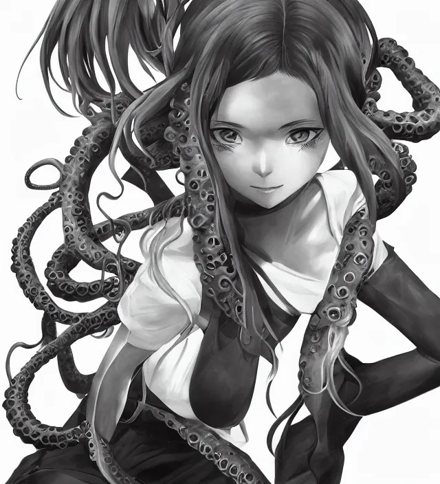 Prompt: hd 3 d rendered anime game portrait of a cute young schoolgirl complicated tentacle monster demons future downtown in ishikawa ken miura kentaro gantz devilman frank miller jim lee alex ross style detailed trending award winning on flickr pixiv artstation