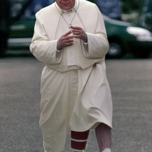 Image similar to press photograph of john paul ii wearing jordan 1 sneakers