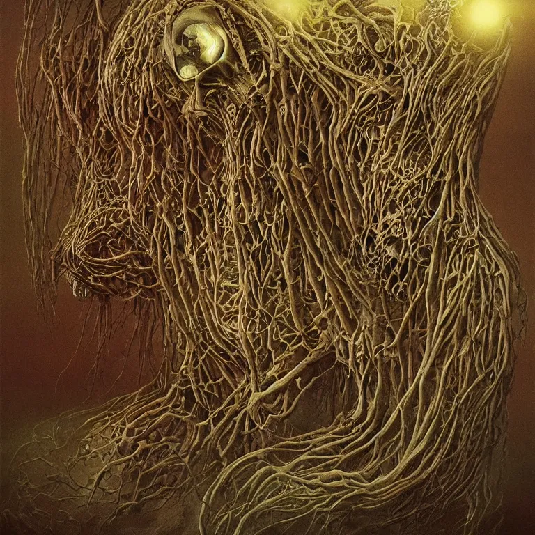 Image similar to organic cyborg alien skeleton alien centipede planet face style of zdzislaw beksinski surrealism poster art album cover contrast skull eyeballs simple background
