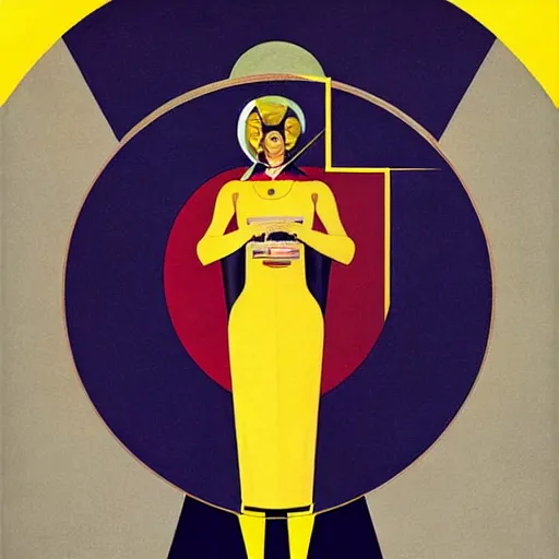 Prompt: Art by Coles Phillips, Portrait of the actress, Eva Green as Space Commander Alpha from the Year 4000, geometric art, poster, no text, Mucha, Kandinsky, carbon blac and antique gold