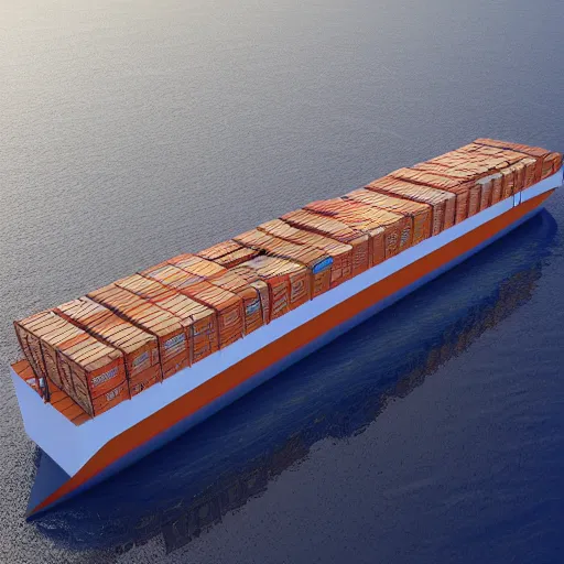 Image similar to isometric container ship, vray, cgsociety, artstation