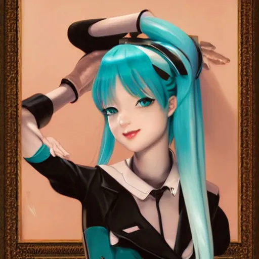 Image similar to Hatsune Miku by Gil Elvgren and Daniela Uhlig