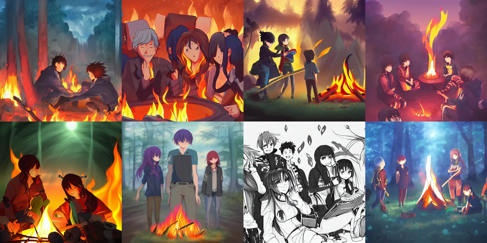 Prompt: anime campfire trending on artstation illustration digital
