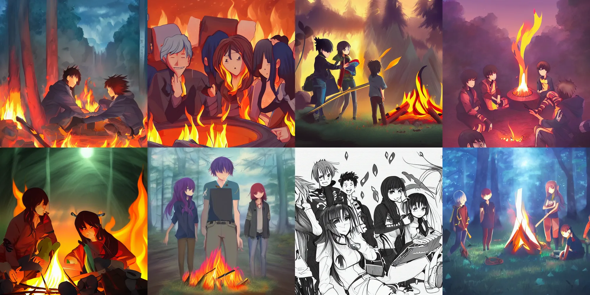 yama no susume anime campfire, Stable Diffusion