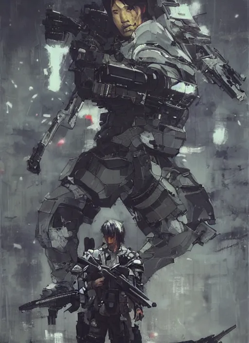 Image similar to BongBong Marcos wearing metal gear armor holding a shotgun dramatic lighting art by Yoji Shinkawa by Richard Schmid by greg rutkowski by Sandra Chevrier by Jeremy Lipking cinematic dramatic