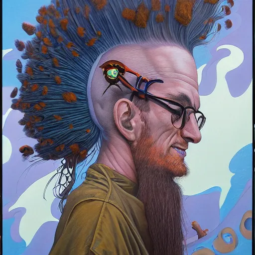 Image similar to lucky mohawk projector portrait by gaston bussierre and charles vess and james jean and erik jones and rhads, inspired by rick and morty, epic, funny, huge scale, beautiful fine face features, intricate high details, sharp, ultradetailed