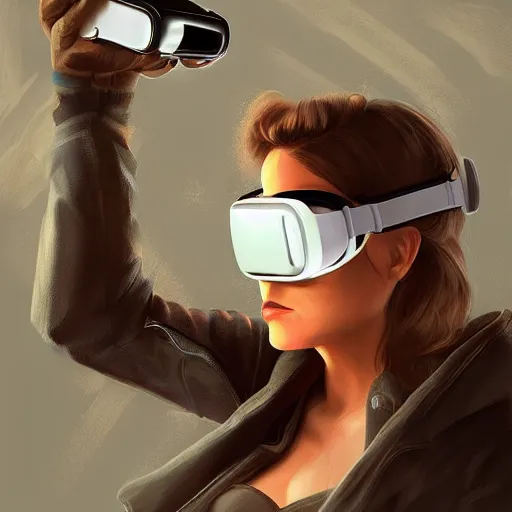 Image similar to female wearing virtual reality digital illustration artstation