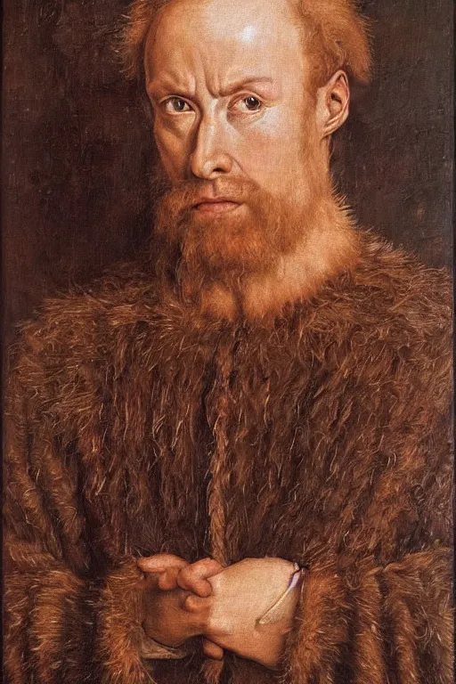 Image similar to portrait of hugh jackman, oil painting by jan van eyck, northern renaissance art, oil on canvas, wet - on - wet technique, realistic, expressive emotions, intricate textures, illusionistic detail