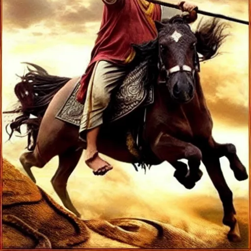 Image similar to harry potter in bahubali ~ on a horse ~