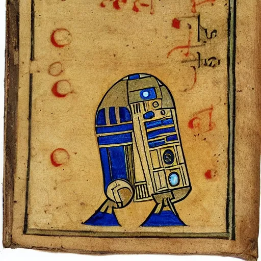 Image similar to a r 2 d 2 in a medieval manuscript, medieval manuscript, golden miniatures