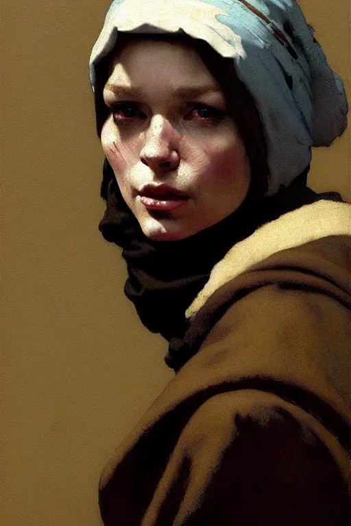 Image similar to full character portrait half - life 2 team fortress 2 video game character art not the girl with the pearl earring character design, painting by gaston bussiere, katsuya terada, nc wyeth, greg rutkowski, craig mullins, vermeer, frank frazetta, mucha, tom of finland, trending on artstation, jeffery catherine jones