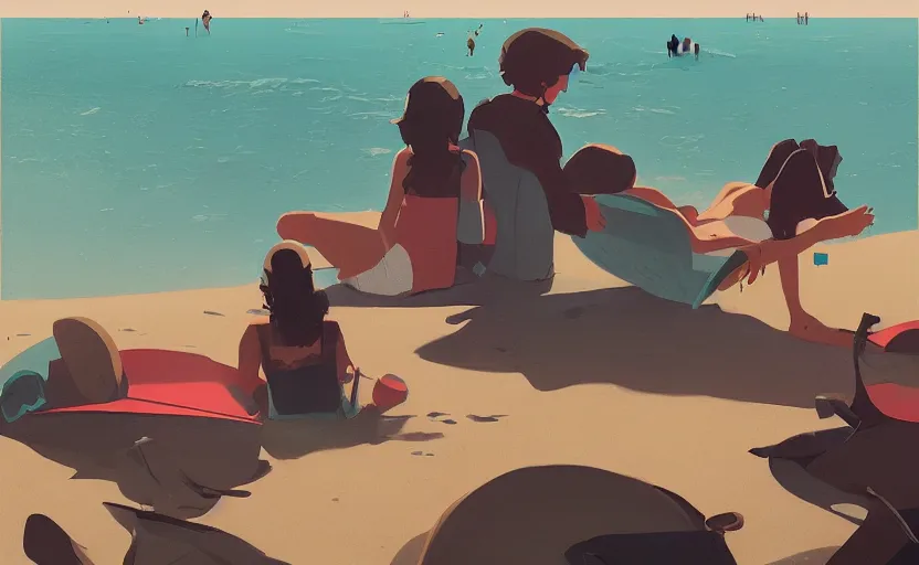 Image similar to a day at the beach by atey ghailan