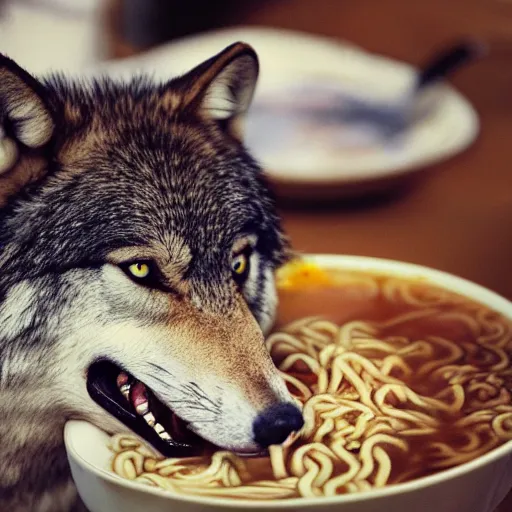 Image similar to photo of a wolf eating ramen