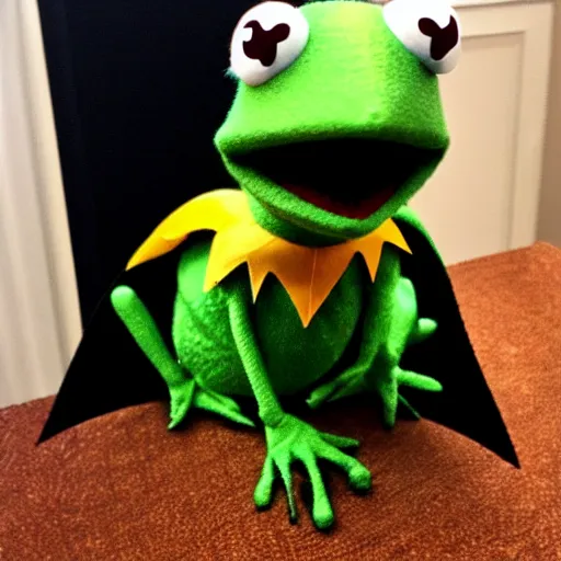 Image similar to kermit the frog dressed as batman