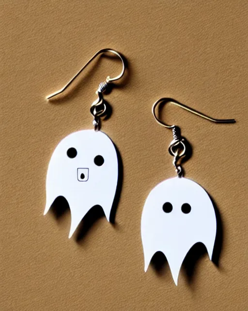 Image similar to cute funny ghost, 2 d lasercut earrings, concept art, trending on artstation, trending on deviantart