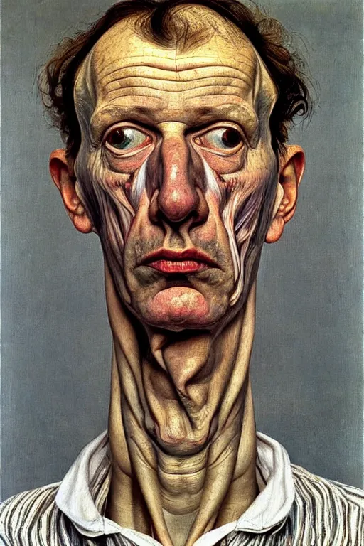 Prompt: a portrait a very ordinary face, by Lucian Freud, oil painting, anatomically correct, beautiful perfect face, sharp focus, Highly Detailed