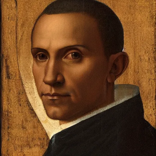 Image similar to portrait of barack obama president of the usa, short hair. painting by leonardo da vinci