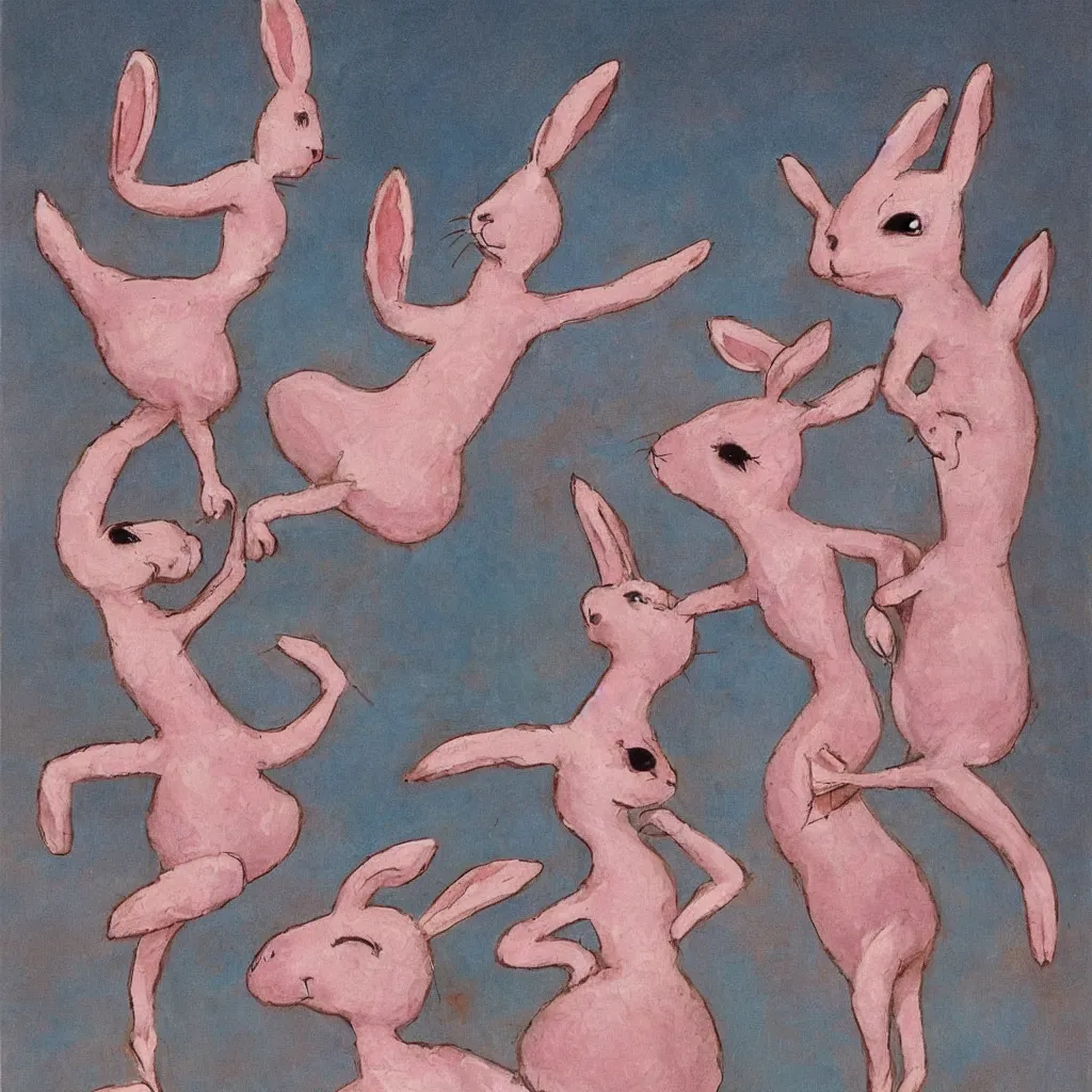 Image similar to ballerina bunnies dancing gracefully on a stage, surrealistic, detailed