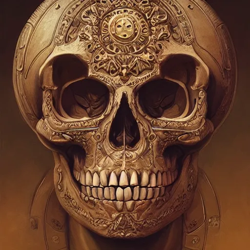 Image similar to portrait of an ancient astronaut, skull, intricate, detailed, ornate, by Mandy Jurgens