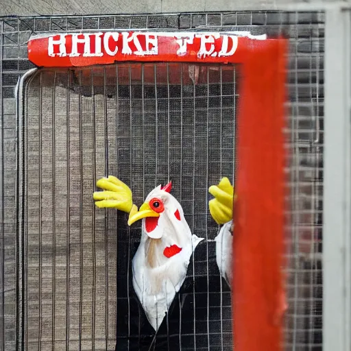 Image similar to chicken wearing as an inmate