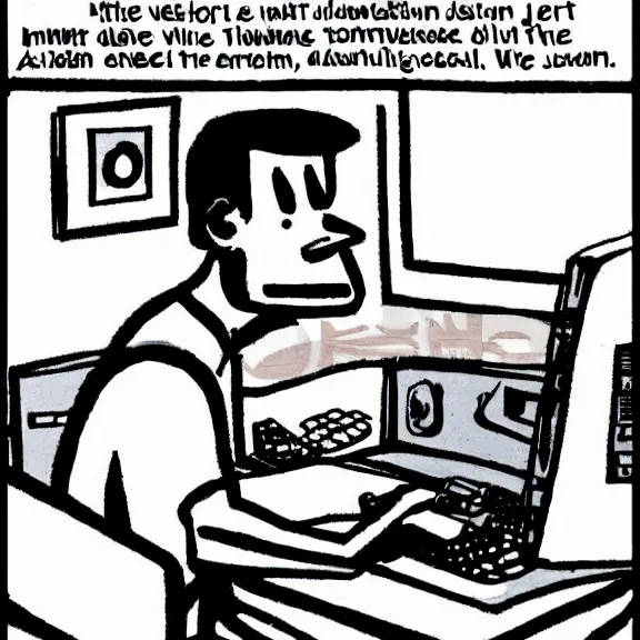 Prompt: bill waterson illustration of a man frustrated with a computer