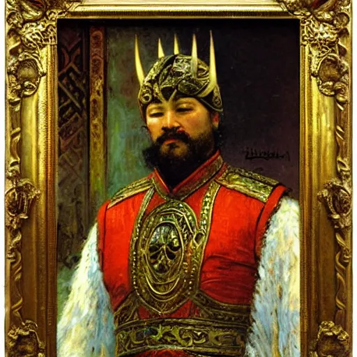 Prompt: ghenghis khan painted by gaston bussiere