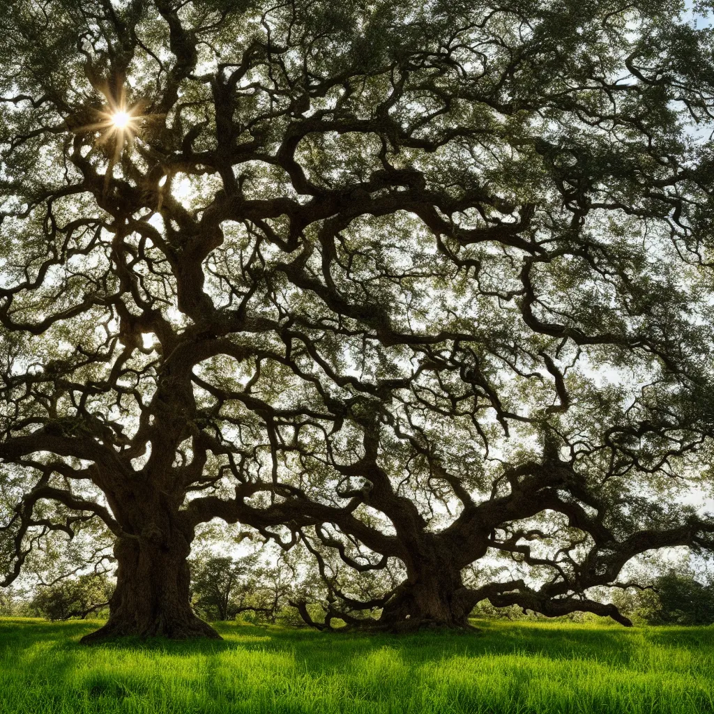 Prompt: old oak in four seasons of the year, the tree is growing on a meadow, cinematic lighting, photo realistic image, 4K, super detailed, cinematic look