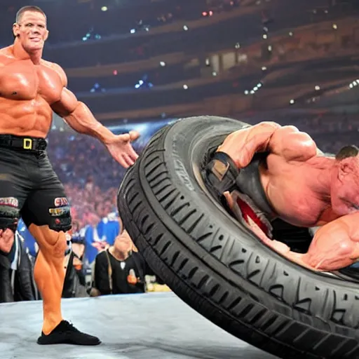 Image similar to John Cena do f 5 to huge tire