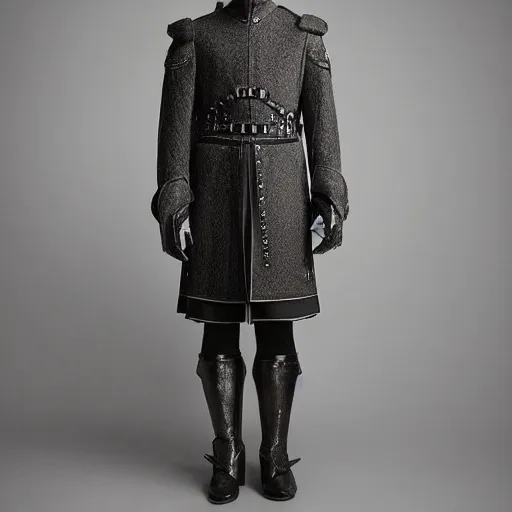 Prompt: a editorial photo of a alexander mcqueen medieval 2 0 0 4 menswear jacket