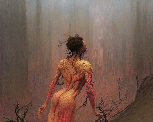 Image similar to the last sight before death, painted by zdzislaw beksinski and artgerm and greg rutkowski and alphonse mucha and rene laloux