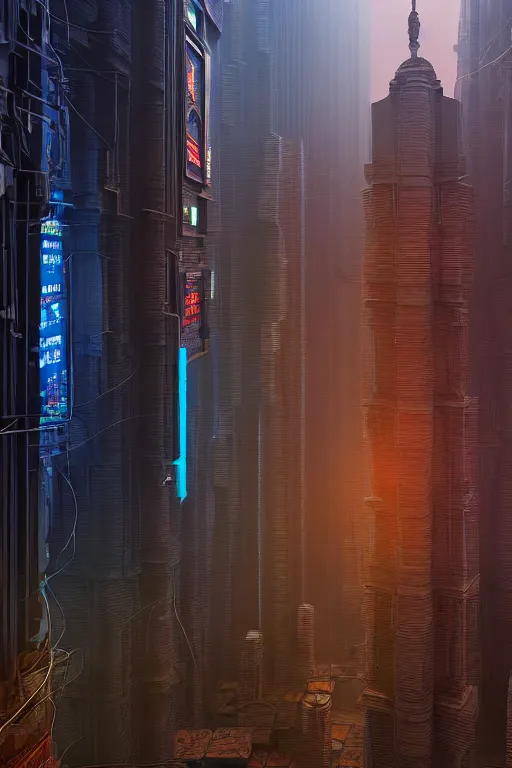 Image similar to high quality 3 d render cyberpunk mumbai!, kalighat hanuman!! head highly detailed, cinematic smooth unreal engine, lee madgwick, hard morning light, long shot, low angle, uhd 8 k, sharp focus