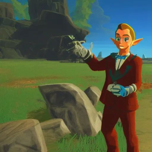 Image similar to Film still of Frank Sinatra, from The Legend of Zelda: Breath of the Wild (2017 video game)