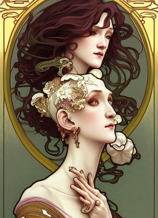 Image similar to squidward, rococo and art nouveau fusion, highly detailed, deep focus, elegant, digital painting, smooth, sharp focus, illustration, ultra realistic, japanese art by artgerm and alphonse mucha