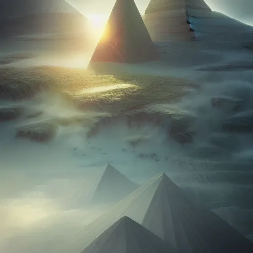 Image similar to foggy fractals|fractal clouds|pyramids|hoodoos|eye|4k digital illustration by Artgerm, wlop, Andrei Riabovitchev, Marc Simonetti, yoshitaka Amano, Artstation, CGsociety