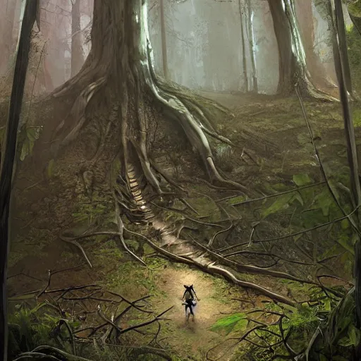 Image similar to a painting of a skeleton in a forest, a detailed matte painting by marc simonetti, behance contest winner, fantasy art, matte painting, concept art, matte drawing. masterpiece