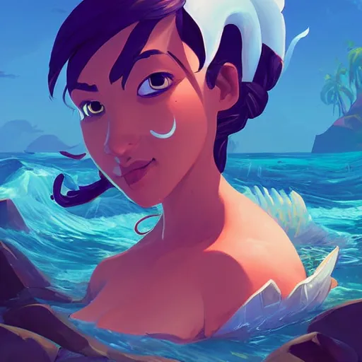 Image similar to painting mermaid treasure on sea of thieves game avatar hero smooth face median photoshop filter cutout vector, behance hd by jesper ejsing, by rhads, makoto shinkai and lois van baarle, ilya kuvshinov, rossdraws global illumination