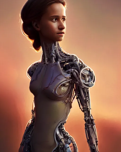 Prompt: weta disney pixar movie still full body portrait photo of young alicia vikander brown with translucent skin and as a thoughtful intricate detailed mechanical translucent plastic cyborg girl by pixar, by weta, wlop, ilya kuvshinov, rossdraws, artgerm, latex, iridescent, bright morning, anime, liosh, mucha