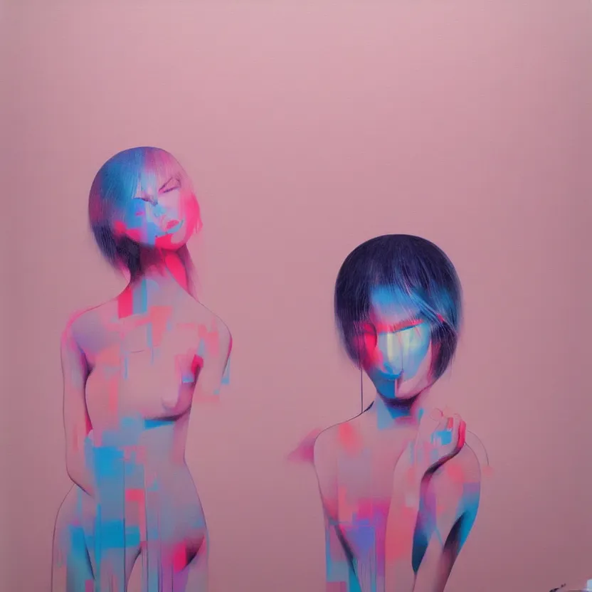 Image similar to pop fine art figurative painting with modern music culture influences by yoshitomo nara in an aesthetically pleasing natural and pastel color tones