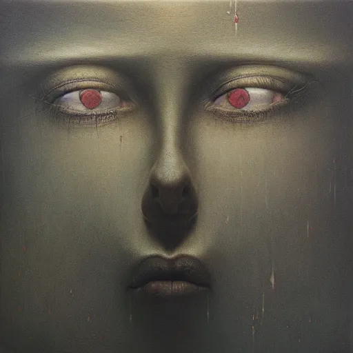 Image similar to beksinski, zdzislaw - her eyes wide, oil on canvas