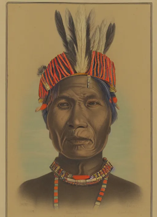 Prompt: Kaskinampo Chief, hand colored lithograph on paper by James Otto Lewis, Smithsonian American Art Museum