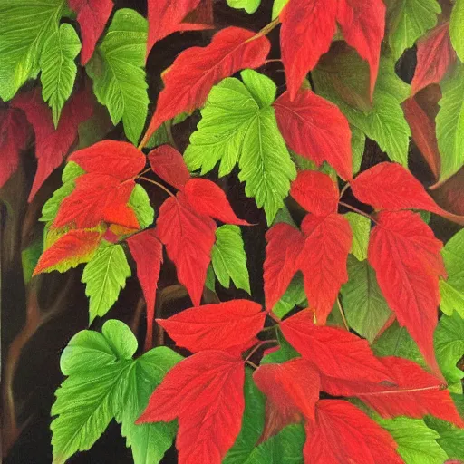 Prompt: Detailed oil painting of Parthenocissus quinquefolia