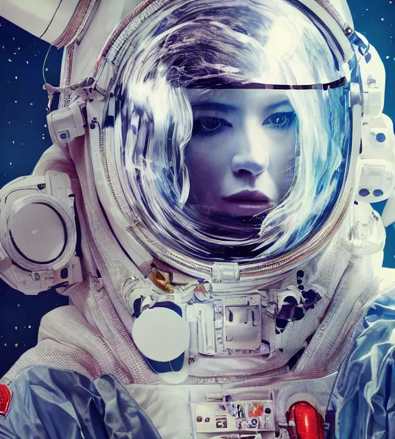 Prompt: hyperrealistic portrait of a woman monster astronaut, sofia coppola, cybernetic details, well lit, intricate abstract. gucci style, intricate artwork, high detail, figurative art, multiple exposure, poster art, 3 d, by stanley kubrick and tooth wu and wlop and beeple, realistic, hyperdetailed, 8 k resolution.